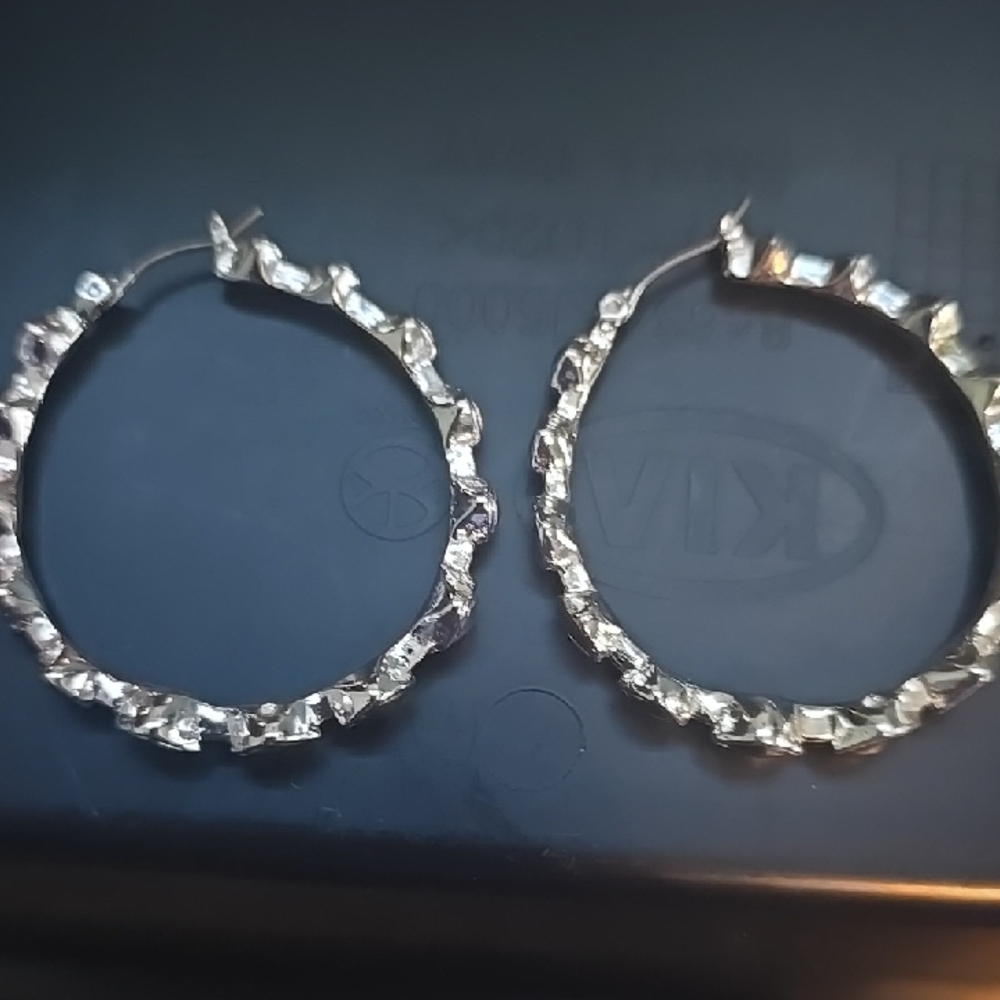 Sparkling Silver Textured Hoop Earrings